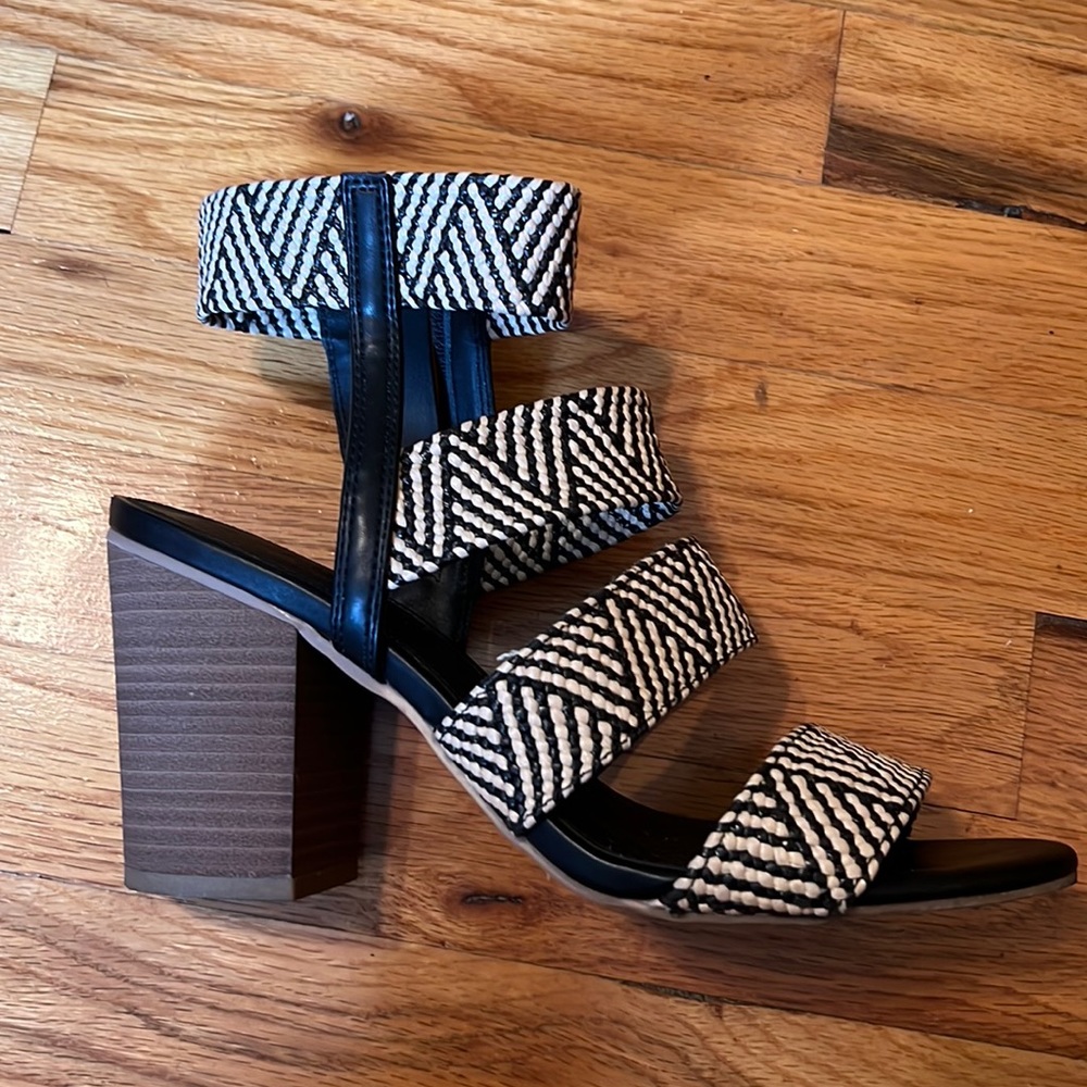 Black and white block heels